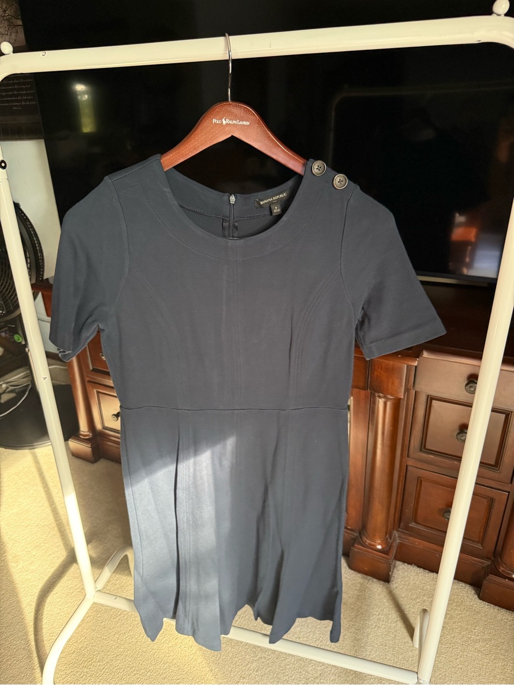 Banana Republic Navy Short-Sleeve Fit & Flare Mini Dress